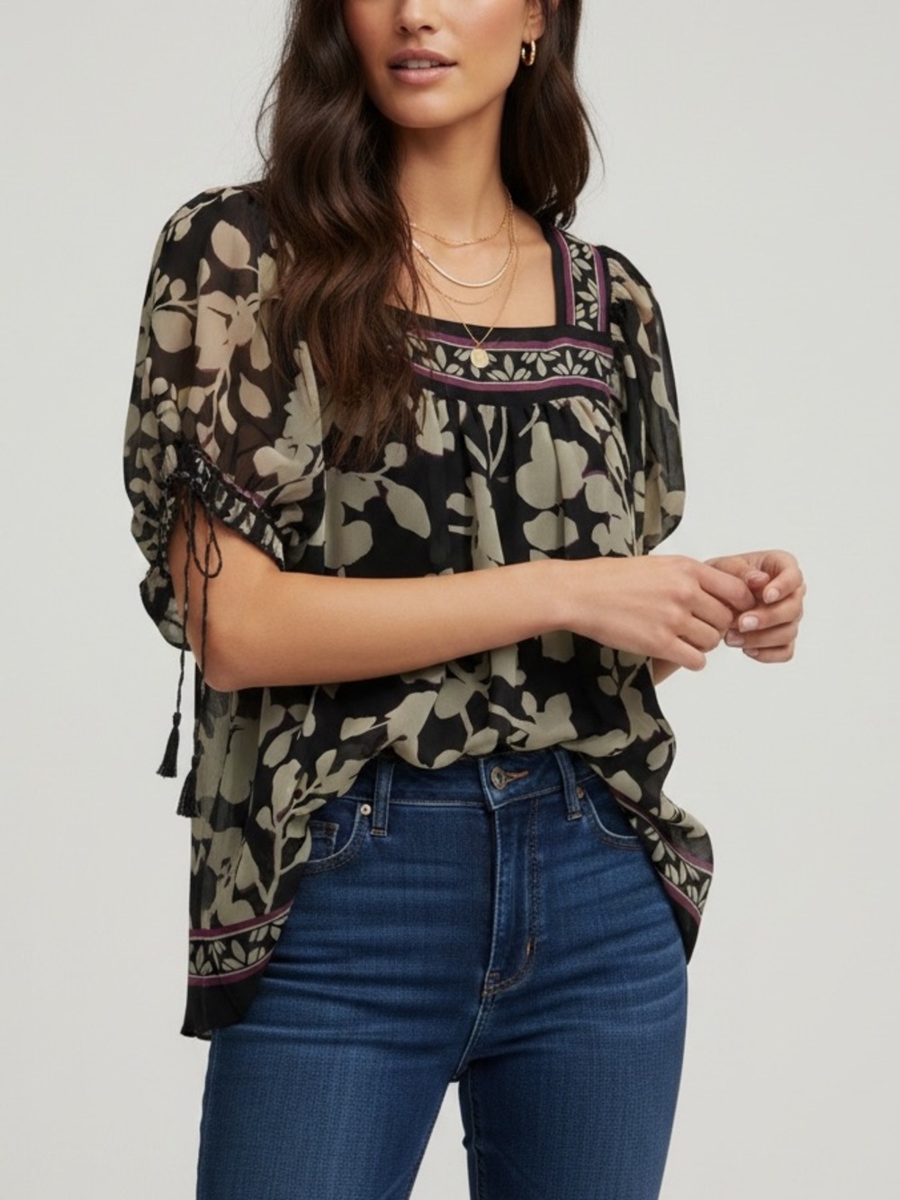 Nicole Miller Floral Puff Short Sleeve Blouse Size 6/Small